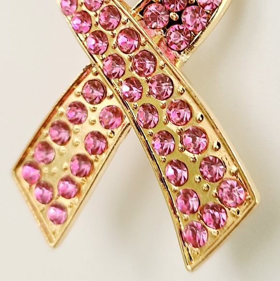 Pink Ribbon Rhinestones Brooch Pin - Picture 2 of 5